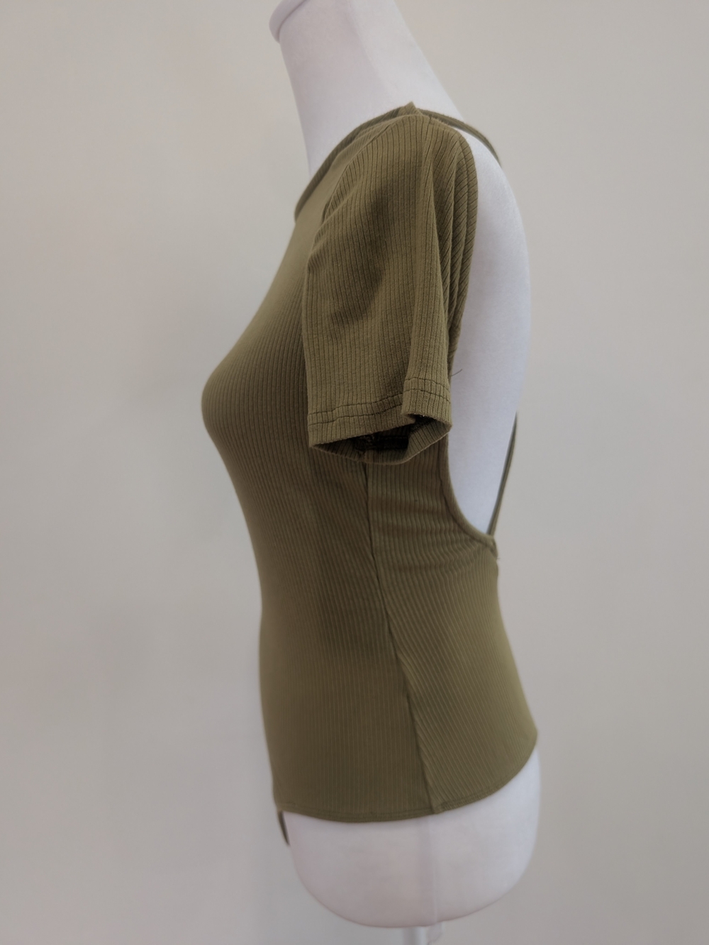 Astr The label Olive Ribbed Short Sleeve Bodysuit with Side Cutout